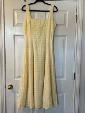 Laura Ashley Yellow Gingham Maxi Dress Women's Size 8 Linen Blend Sleeveless